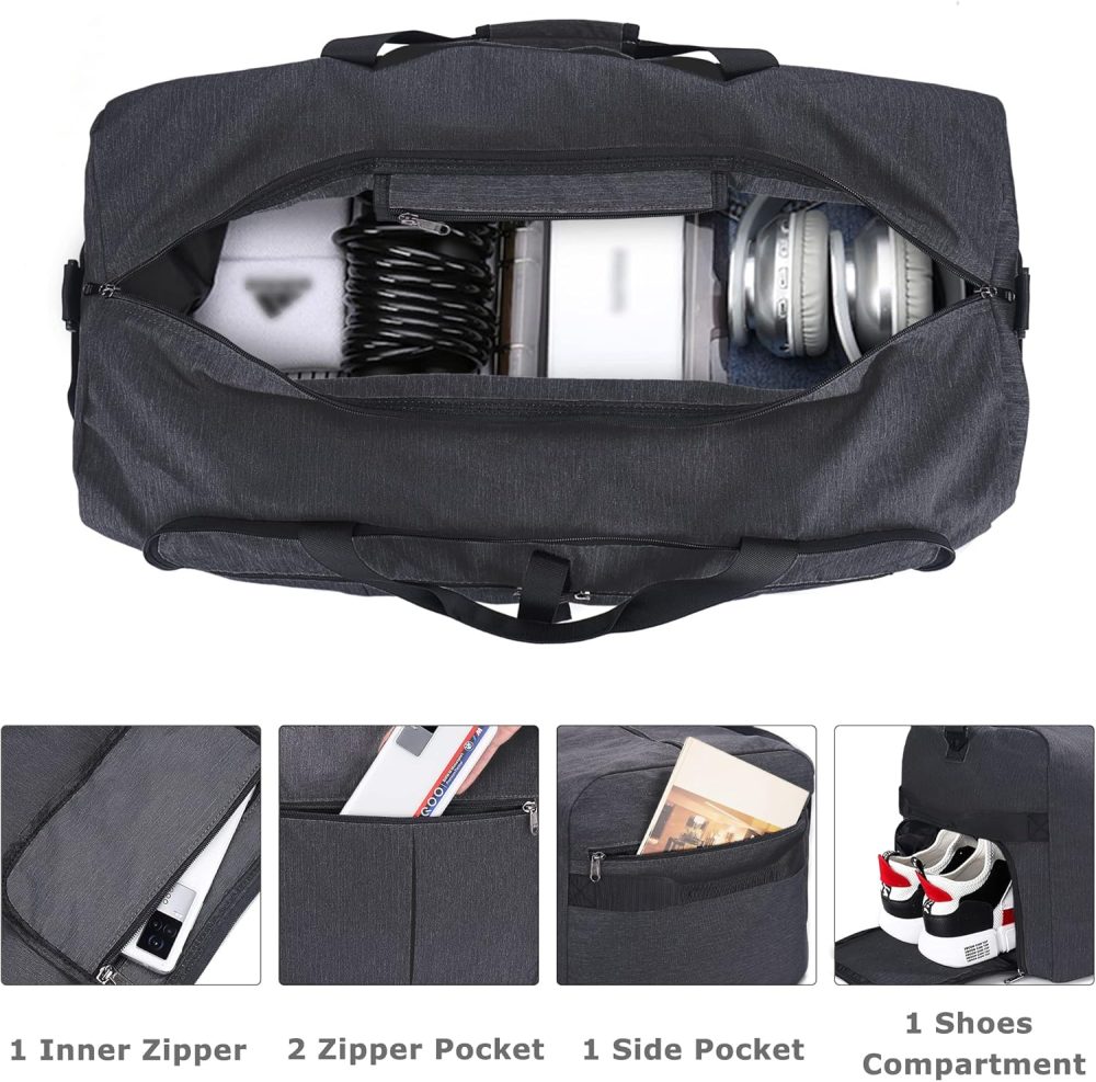 120L Foldable Collapsible Waterproof Travel Duffel Bag for Men and Women with Shoe Compartment - Image 3