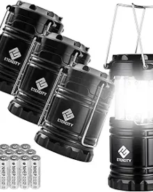 Etekcity Camping Lanterns for Power Outages 4 Pack, Flashlight for Camping Essentials, Emergency Led Battery Operated Lights, Survival Kit and Gear for Hurricane, Black