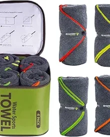 4Monster 4 Pack Microfiber Camping Towel Quick Dry, Super Absorbent Travel Towel with Waterproof Bag, Lightweight Boat Towel for RV, Sport, Gym, Beach, Pool, Swim,Family Trip